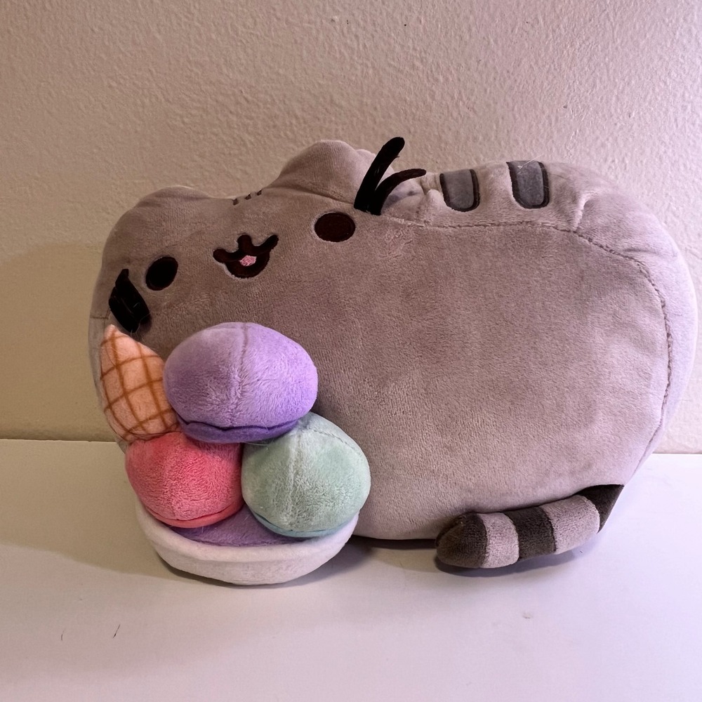 Pusheen Medium Plush Gray Cat with Ice Cream Cone Pastel Scoops Multi-Color